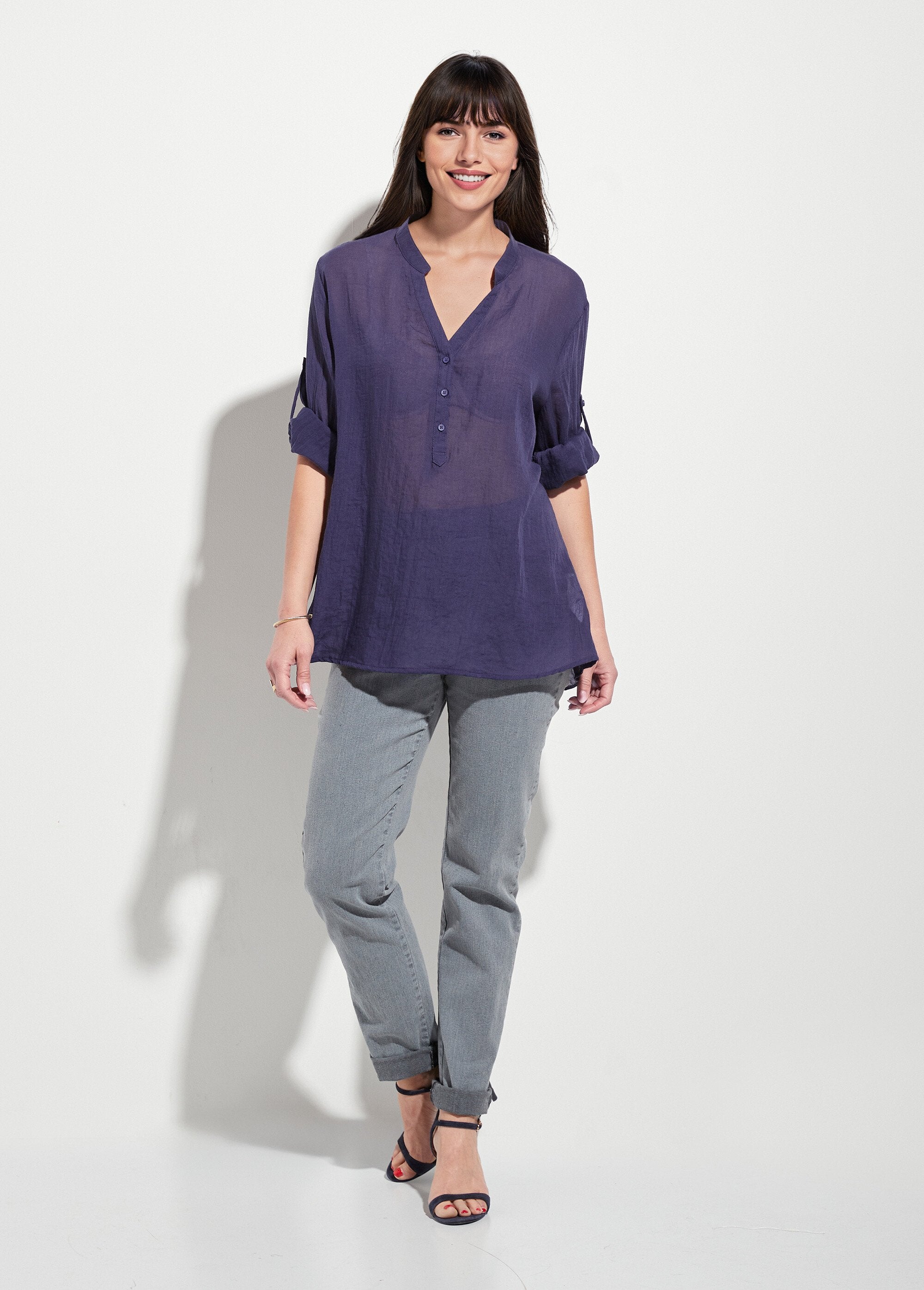 Loose-fitting_cotton_voile_Tunisian_collar_blouse_Marine_SF1_slim