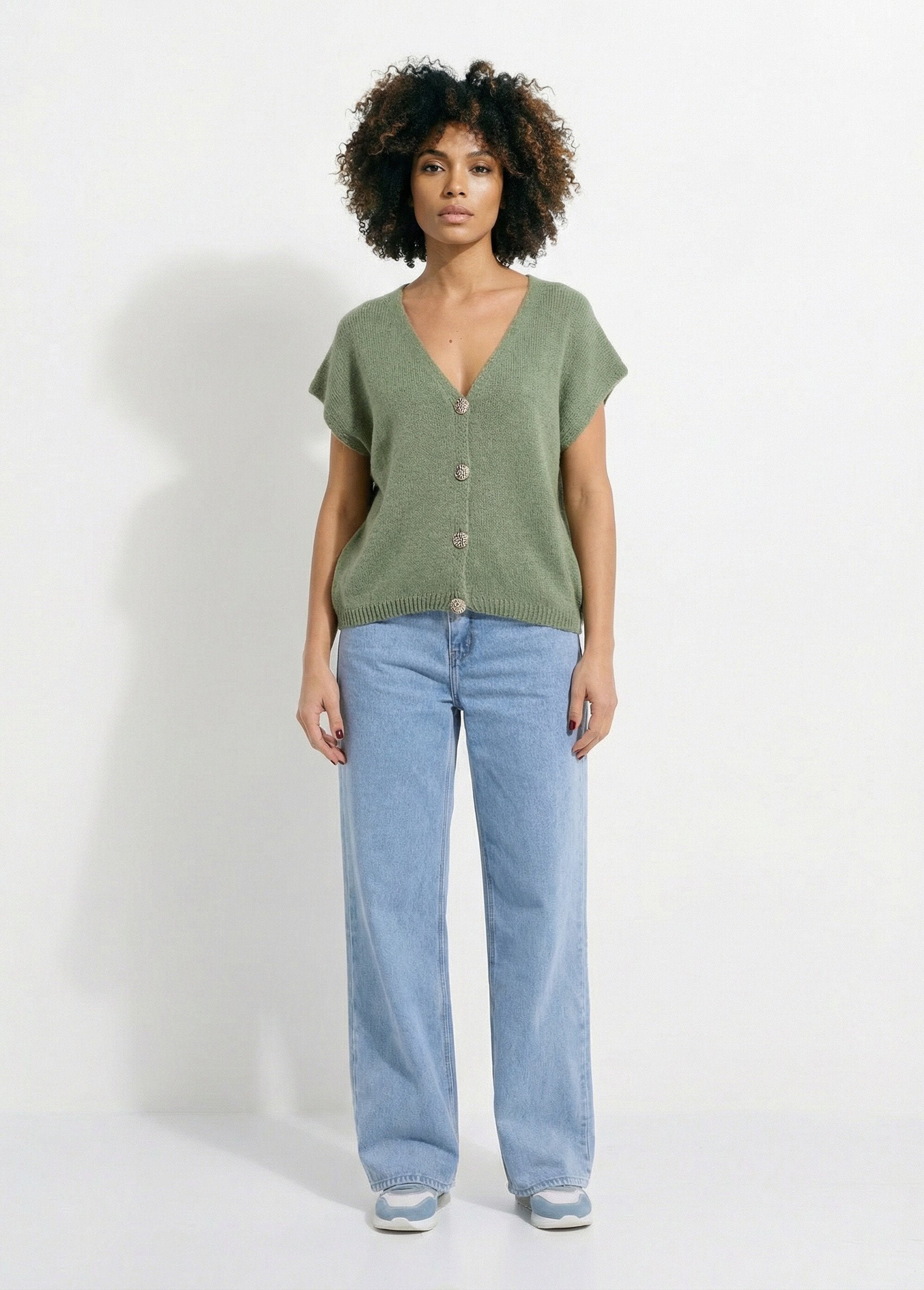 Short-sleeved_vest_with_metallic_buttons_Lime_green_SF1_slim