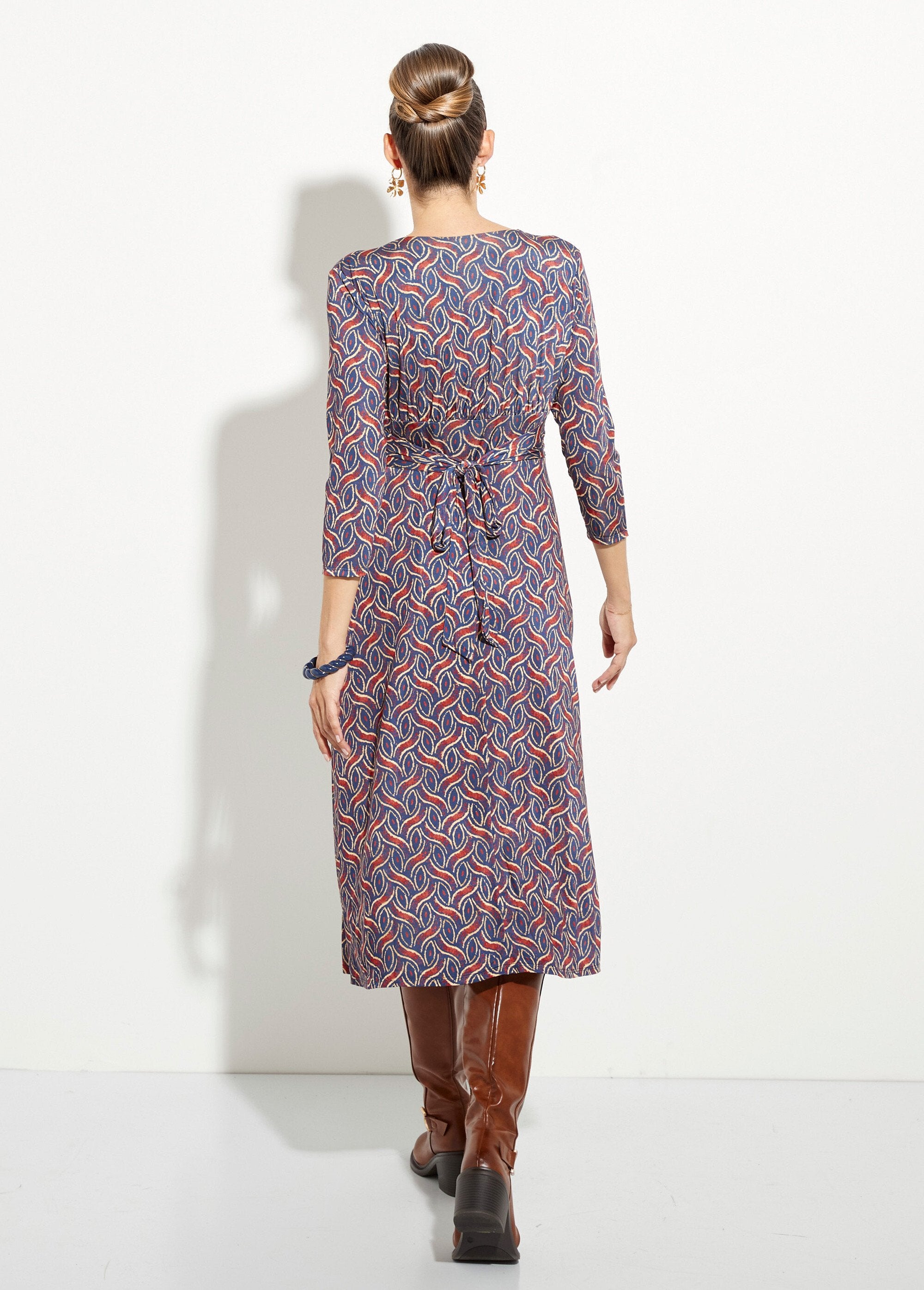 Flowing_dress_with_pleated_waist_and_ethnic_pattern_Navy_and_brick_DO1_slim