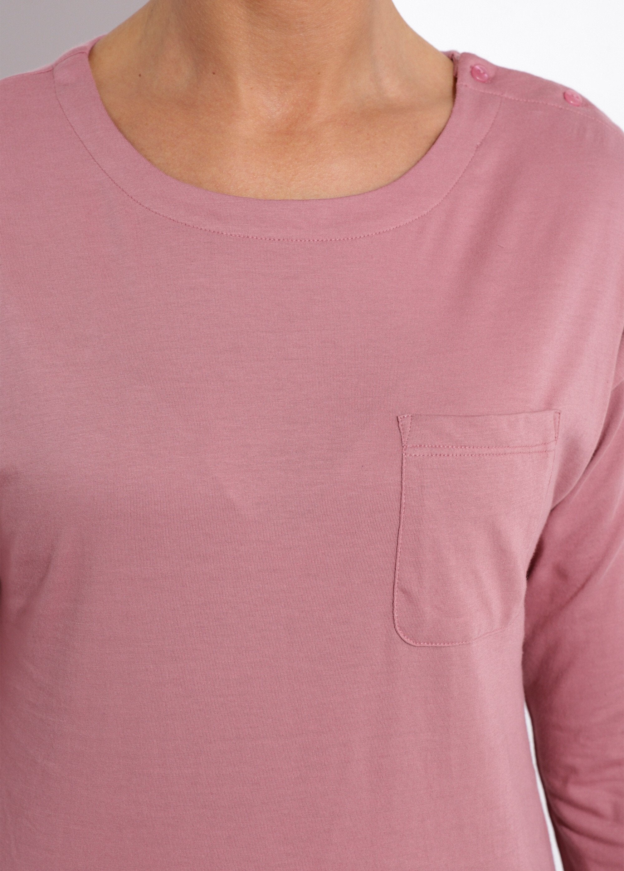 T-shirt_coton_uni_col_rond_manches_3/4_Rose_DE1_slim