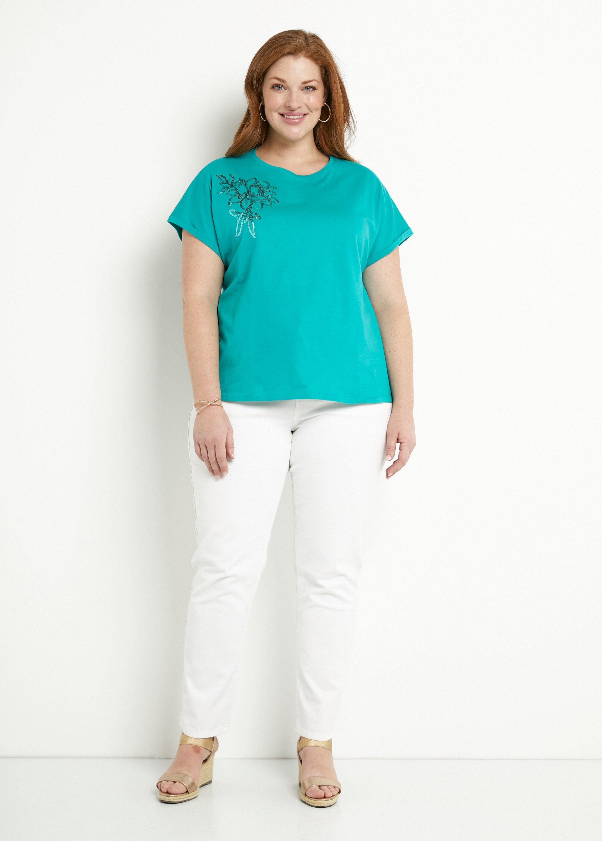 Plain_cotton_t-shirt_with_short_sleeves_and_sequins_Turquoise_SF1_curvy