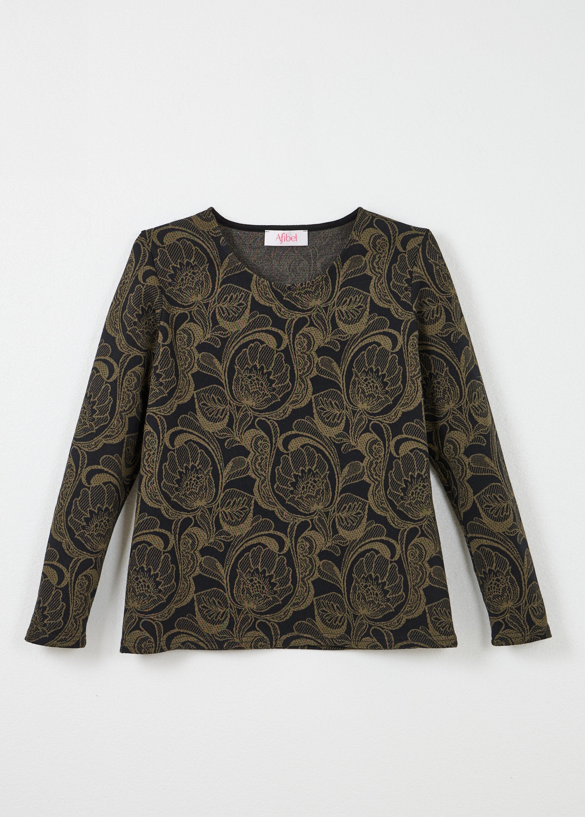 Round_neck_floral_jacquard_t-shirt_Black_and_camel_AP1_slim