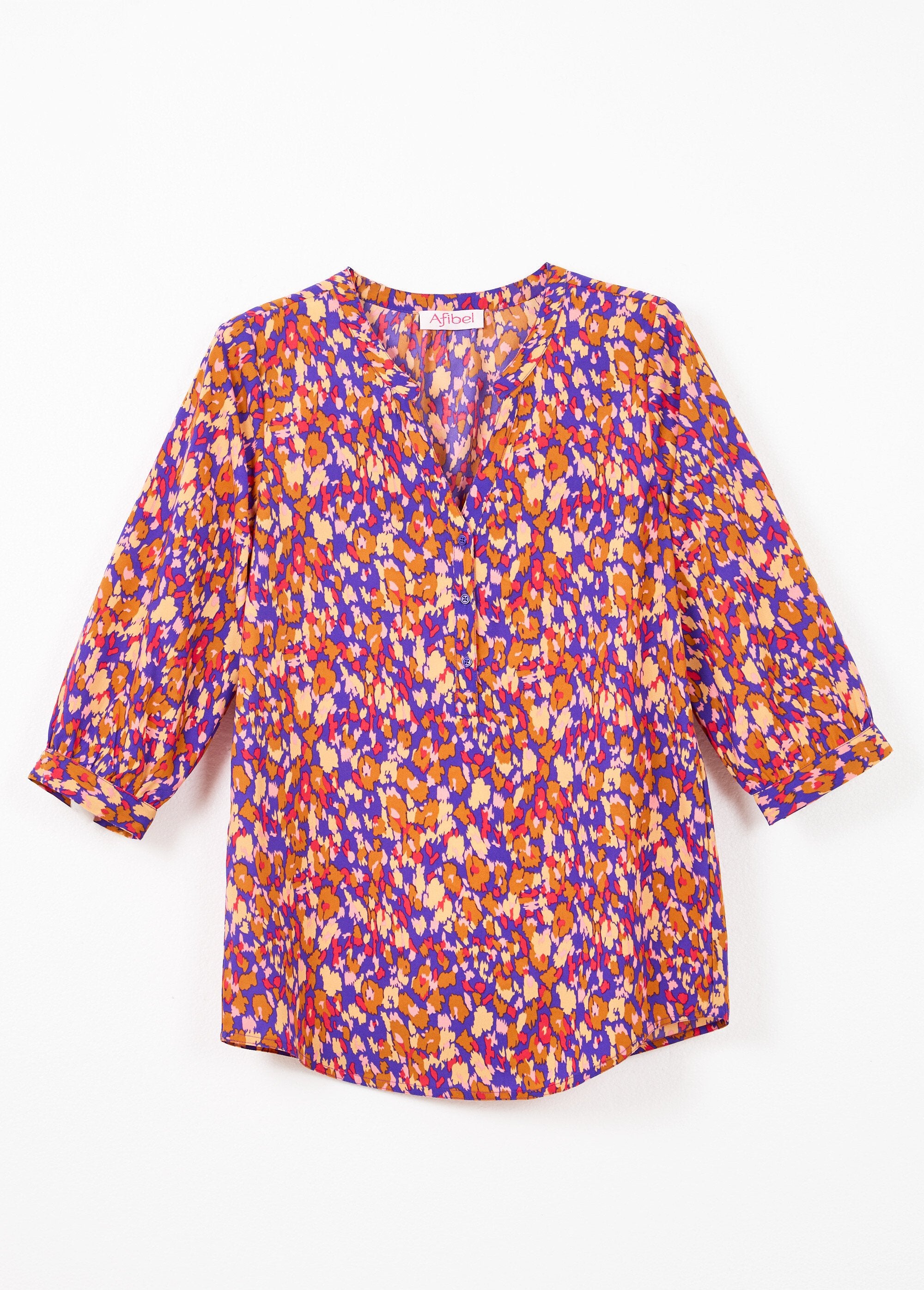 Loose-fitting_button-down_tunic_with_3/4-length_sleeves_Navy_and_ochre_AP1_slim