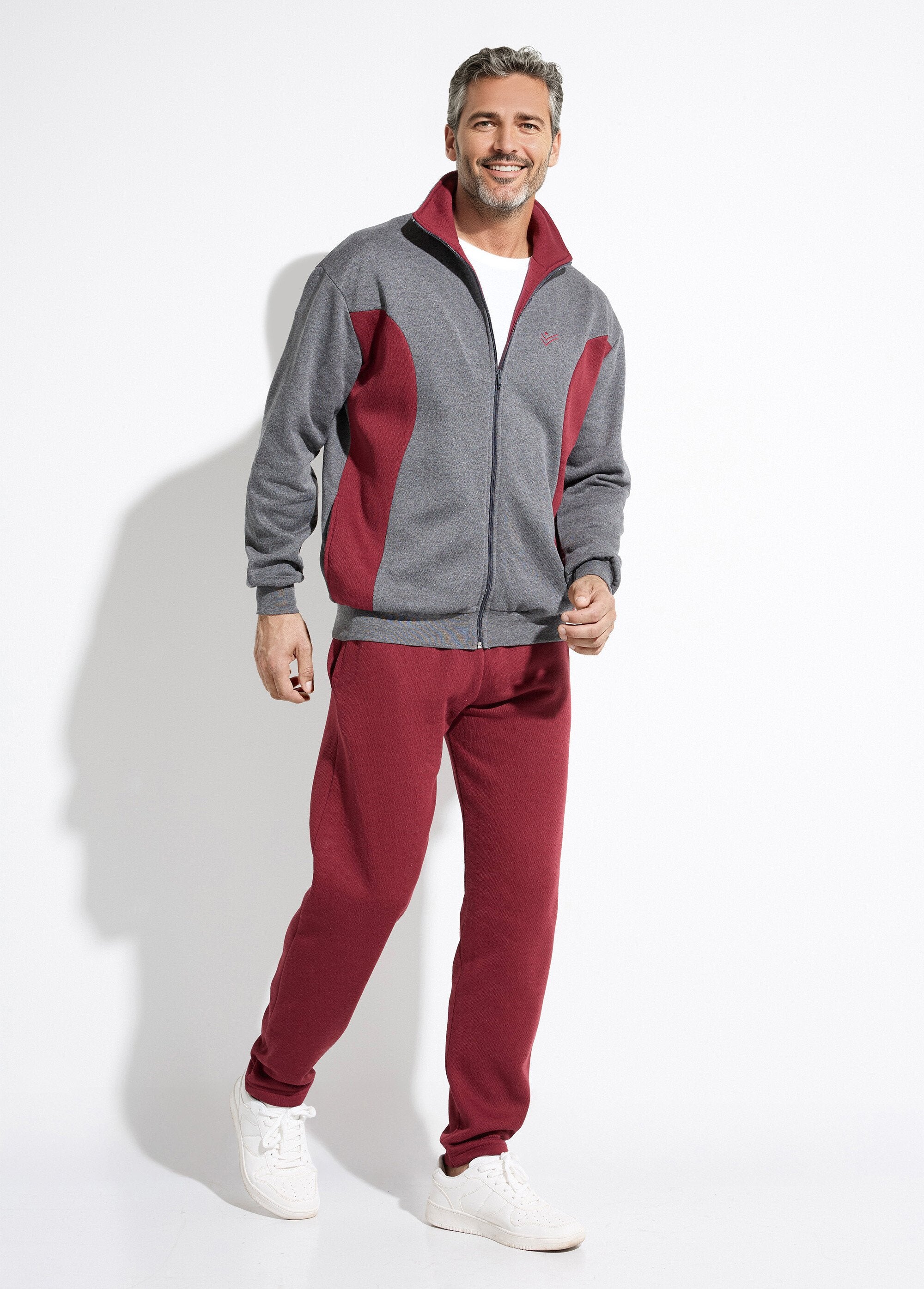 Two-tone_cotton_fleece_zip-up_lounge_jacket_Anthracite_and_burgundy_SF1_slim