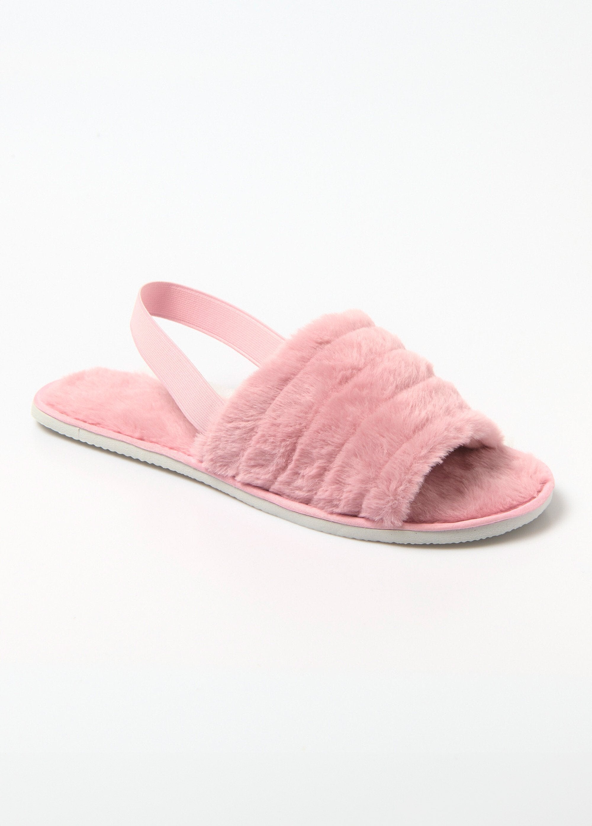 Chaussons_mules_élastiquée_maille_peluche_Rose_FA1_slim