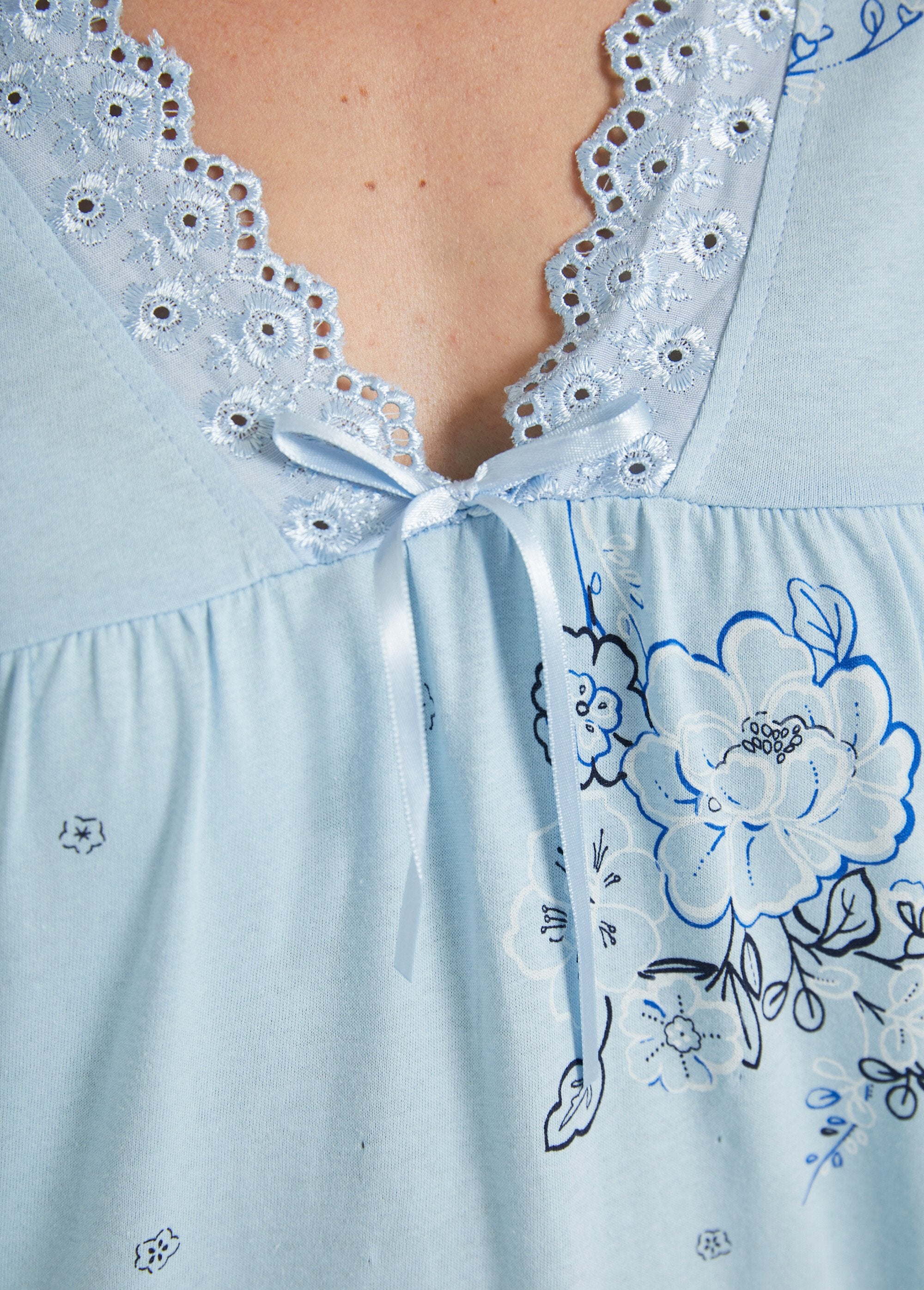 3/4-sleeve_embroidered_cotton_mid-length_nightdress_Blue_DE3_slim