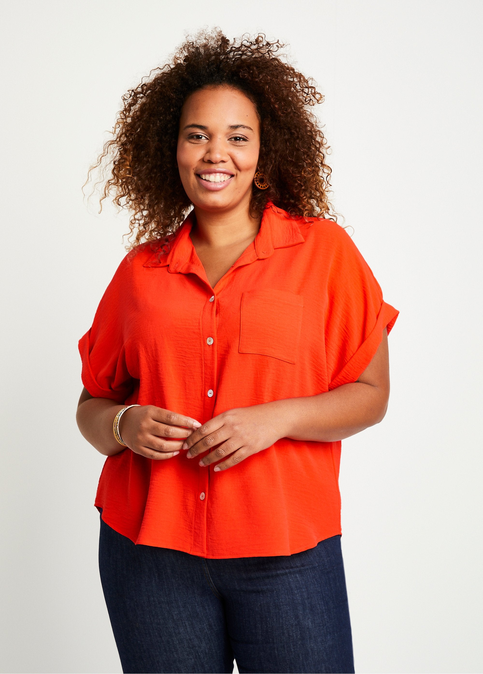 Plain_short-sleeved_blouse_Orange_FA1_curvy