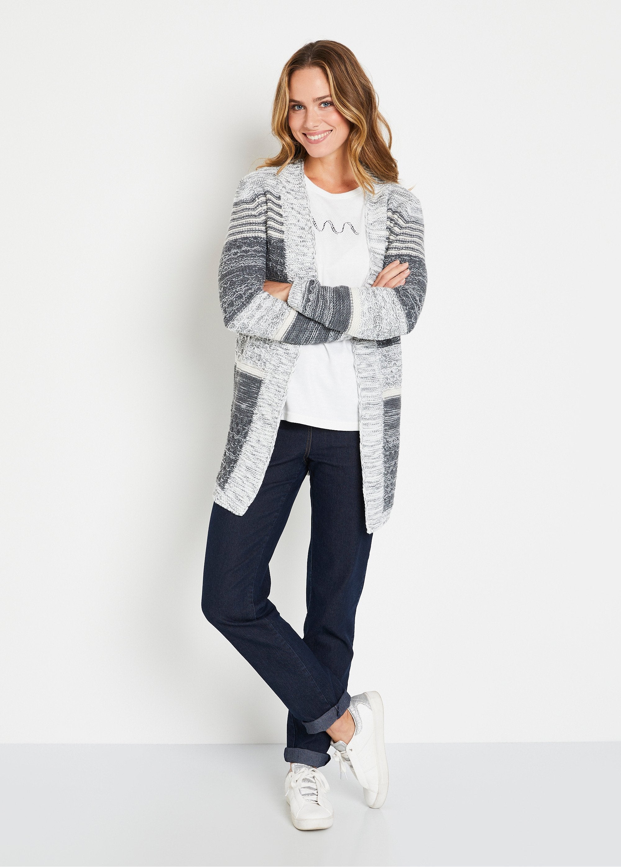 Edge-to-edge_striped_mottled_long_cardigan_Gray_and_ecru_SF1_slim