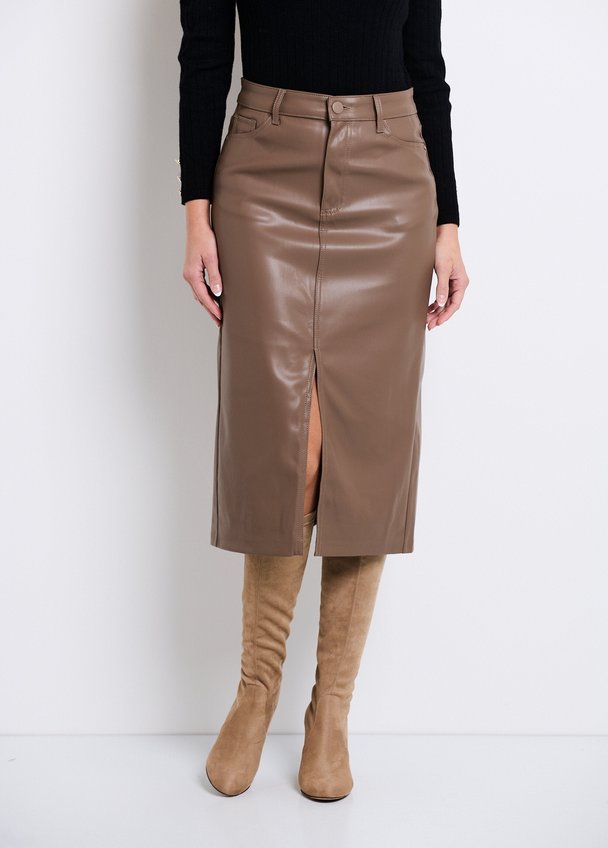 Jupe_longue_fendue_en_faux_cuir_Taupe_FA1_slim