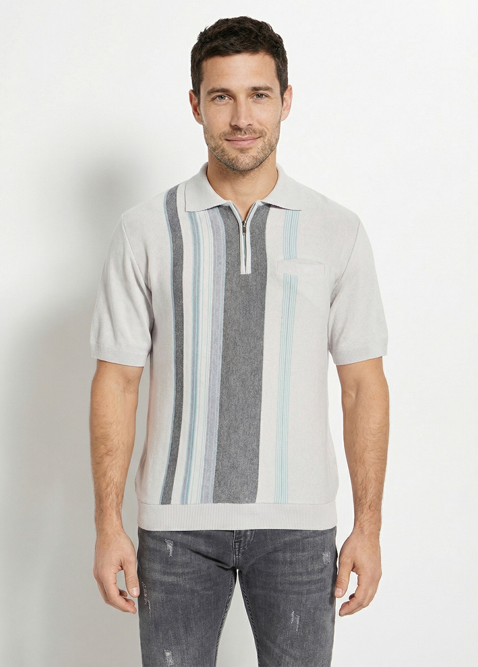 Short-sleeved_zipped_polo_shirt_with_jacquard_stripes_Gray_FA1_slim