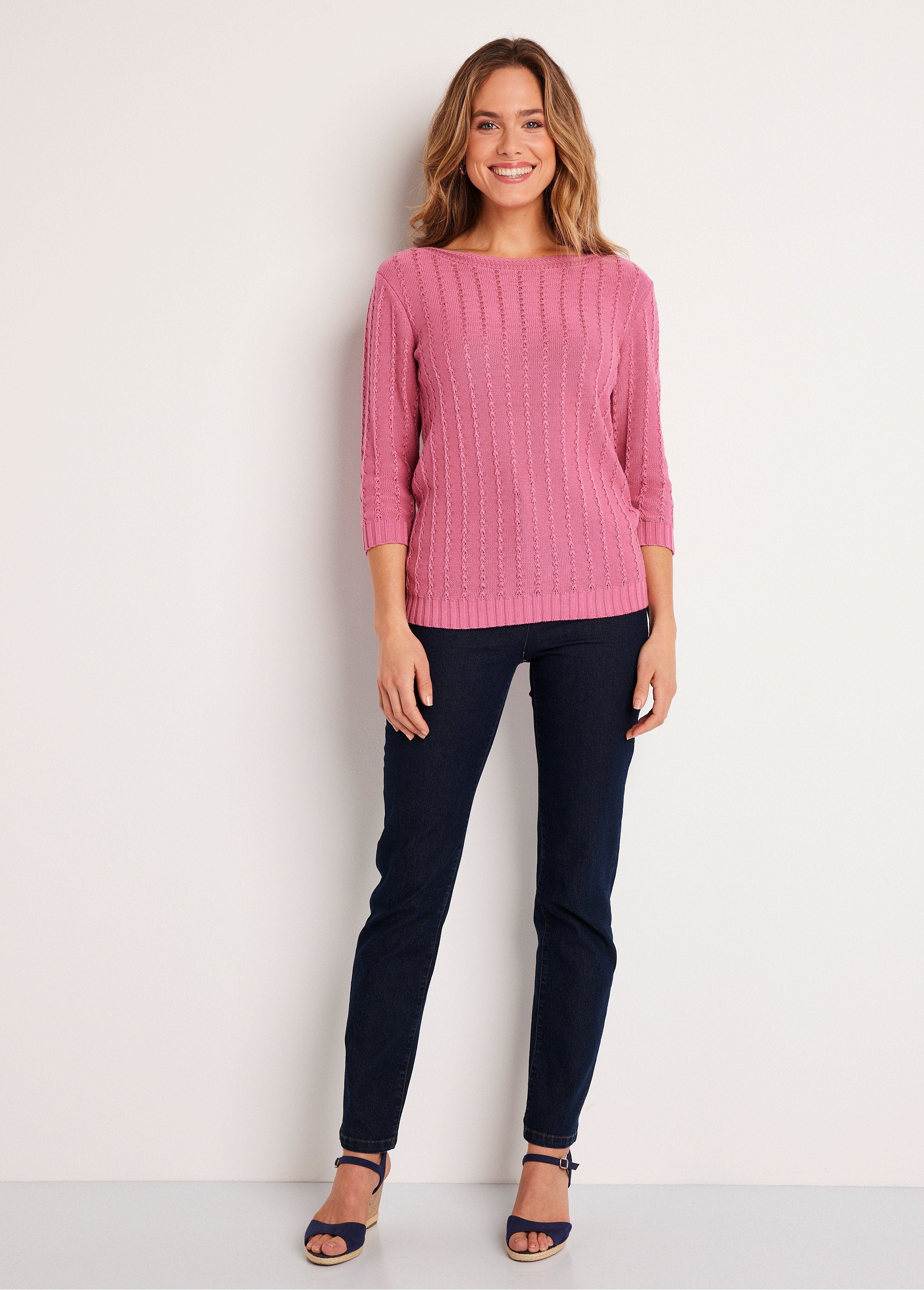 Boat_neck_sweater_with_3/4_sleeves_Pink_SF1_slim