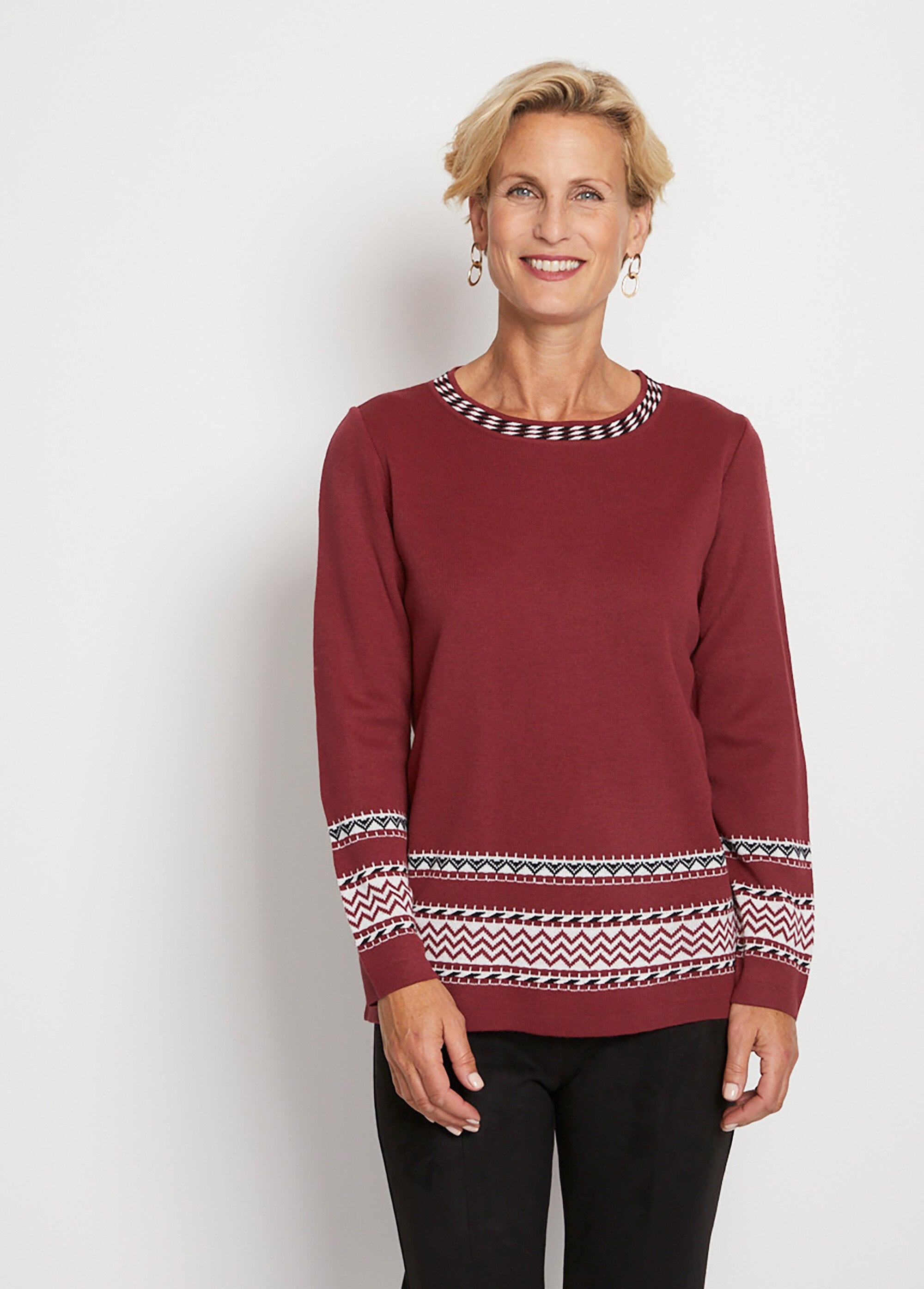 Soft_mid-length_jacquard_round_neck_tunic_sweater_Bordeaux_FA1_slim