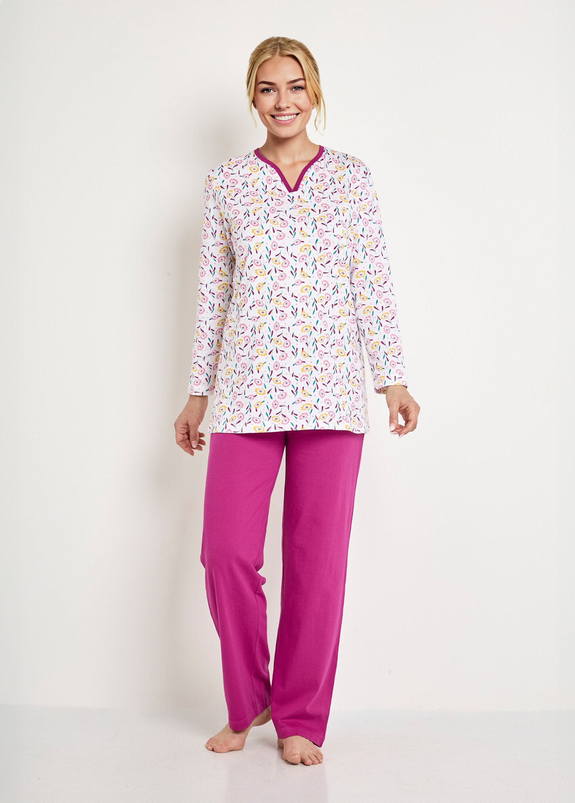 Pyjama_col_V_imprimé_manches_longues_coton_Imprime_prune_FA1_slim