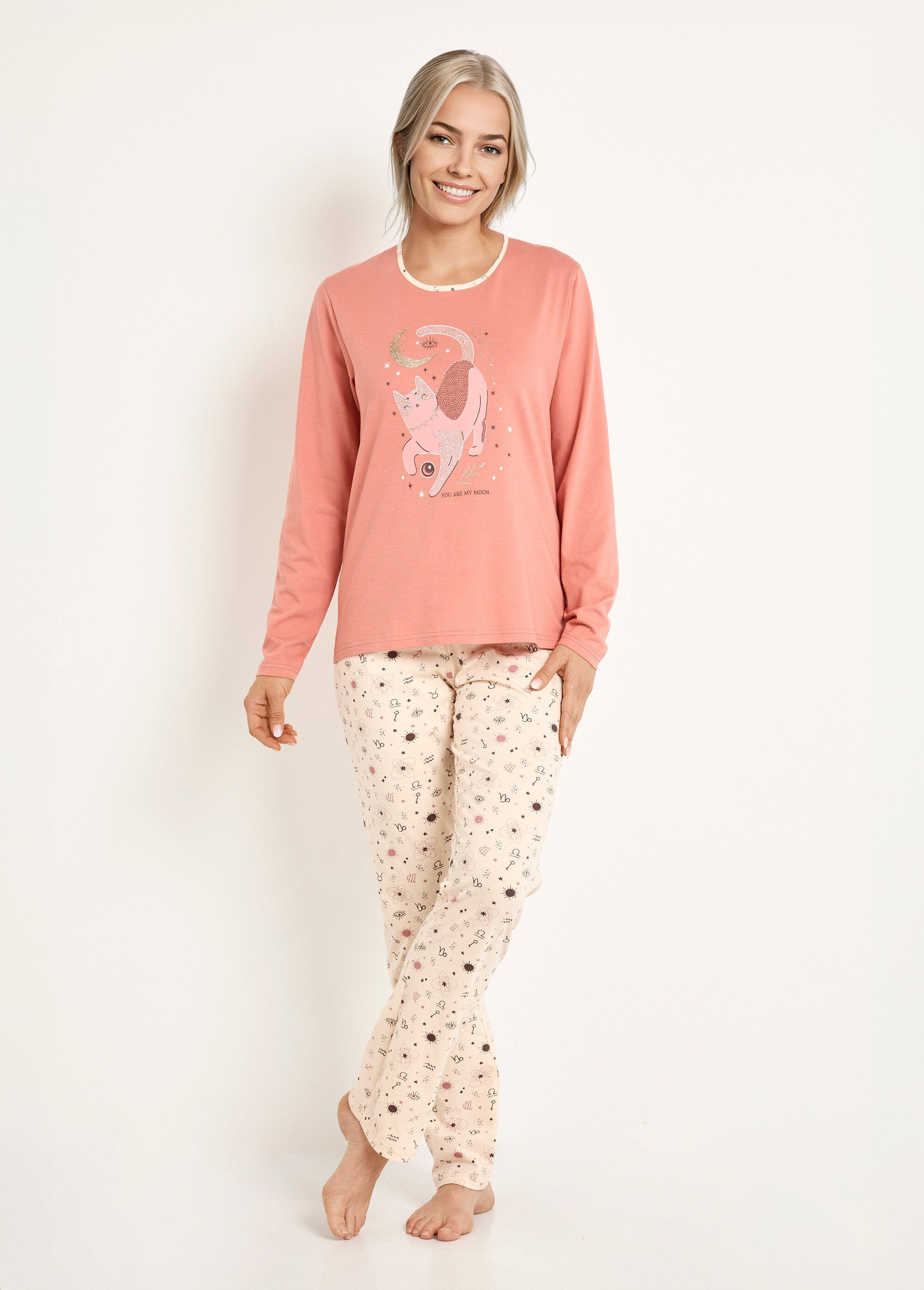 Pyjama_pantalon_manches_longues_coton_Terracotta_et_ecru_FA1_slim