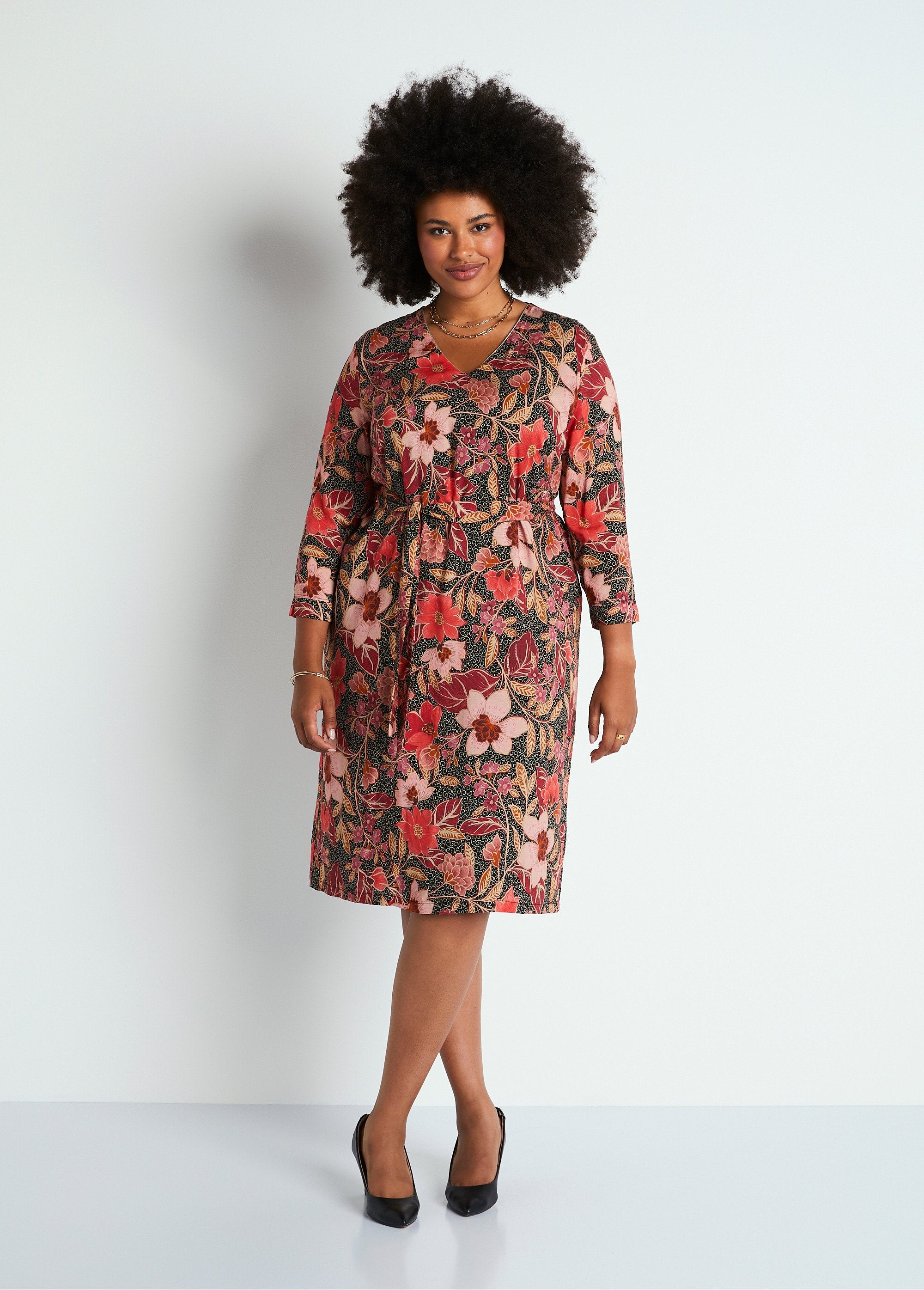 Floral_print_short_loose_dress_Coral_print_FA1_curvy