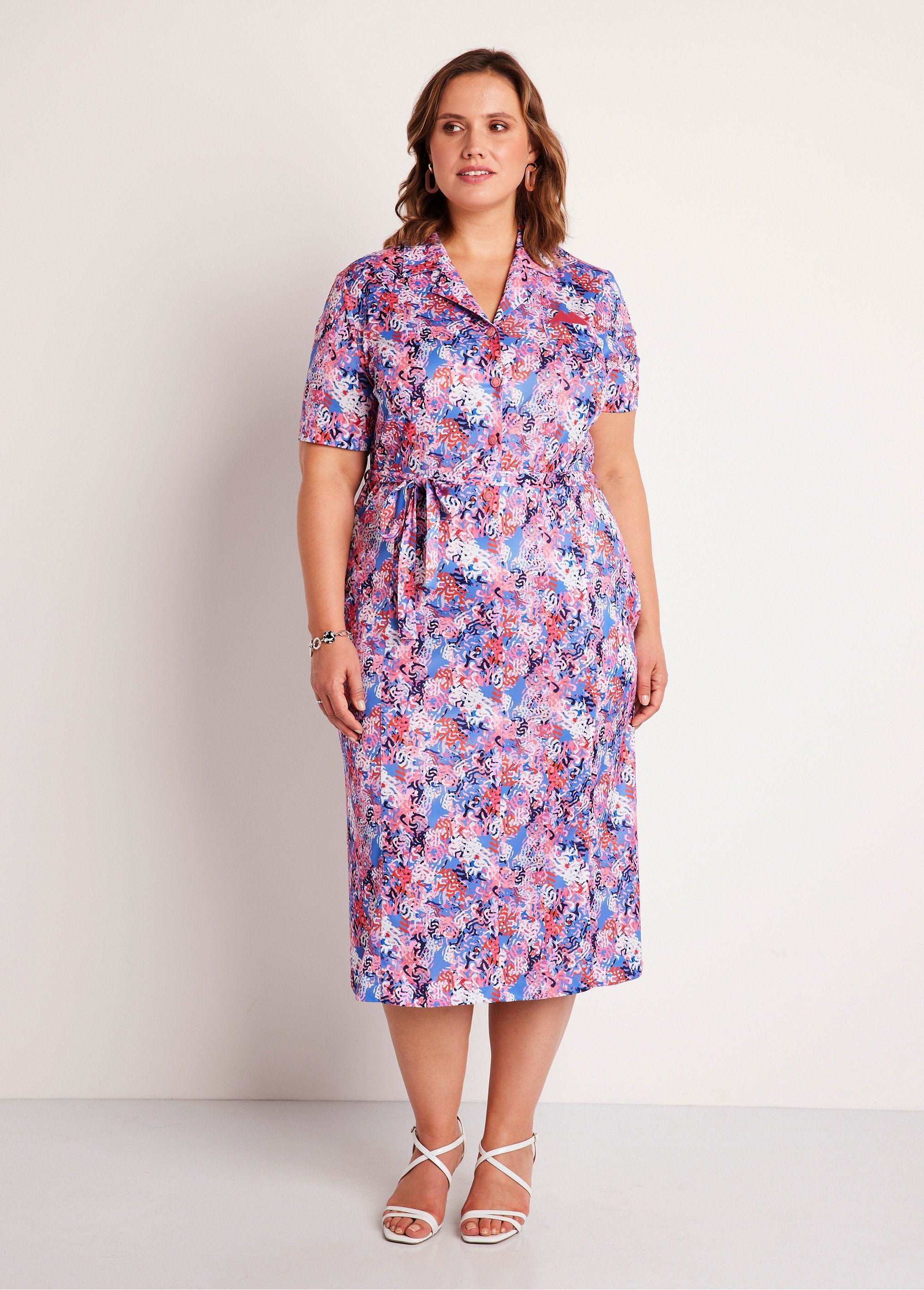 Printed_mid-length_belted_straight_dress_Blue_and_pink_FA1_curvy