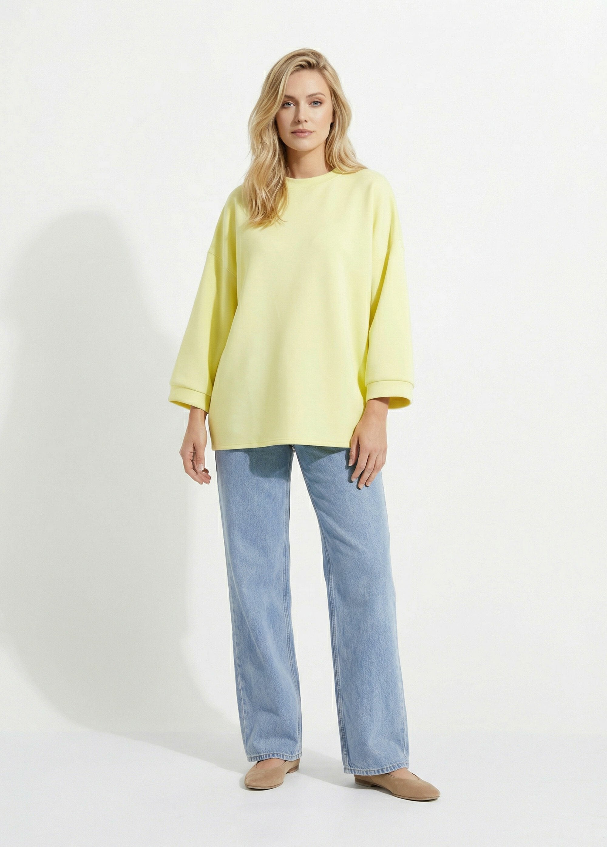 Wide_round_neck_sweatshirt,_3/4_sleeves_Light_yellow_SF1_slim