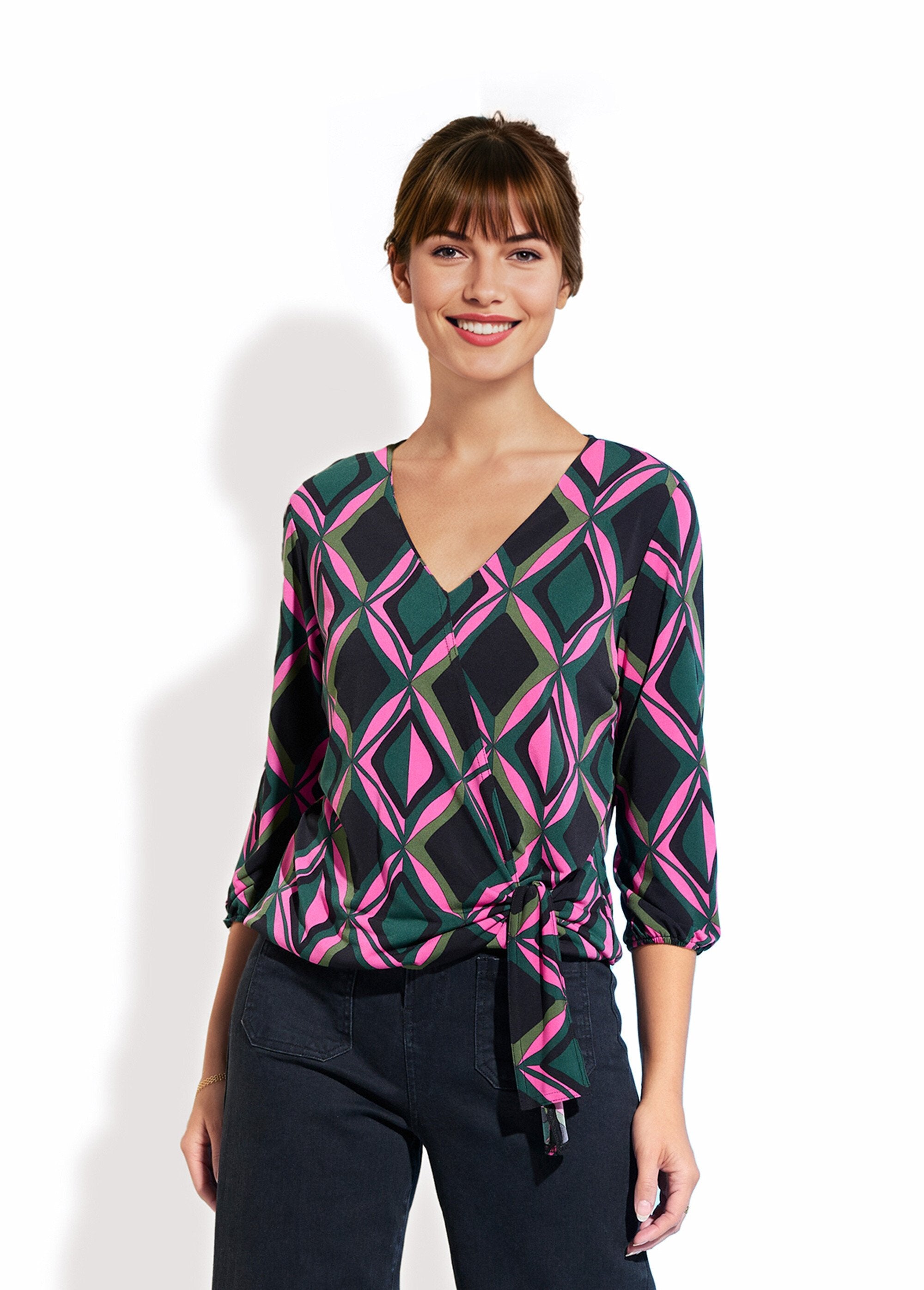 Printed_wrap-style_blouson-effect_T-shirt_Pink_and_green_FA1_slim