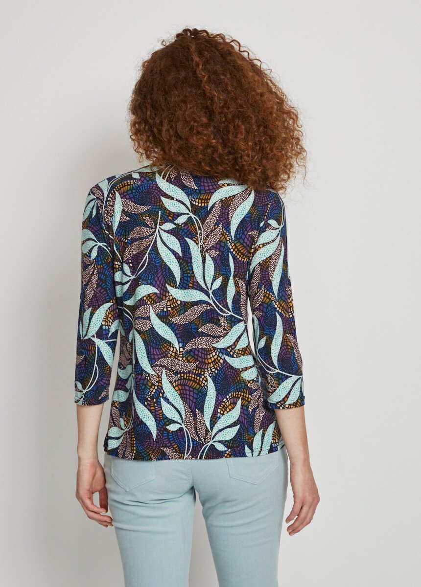 Straight_3/4_sleeve_t-shirt_with_foliage_print_Blue_print_DO1_slim