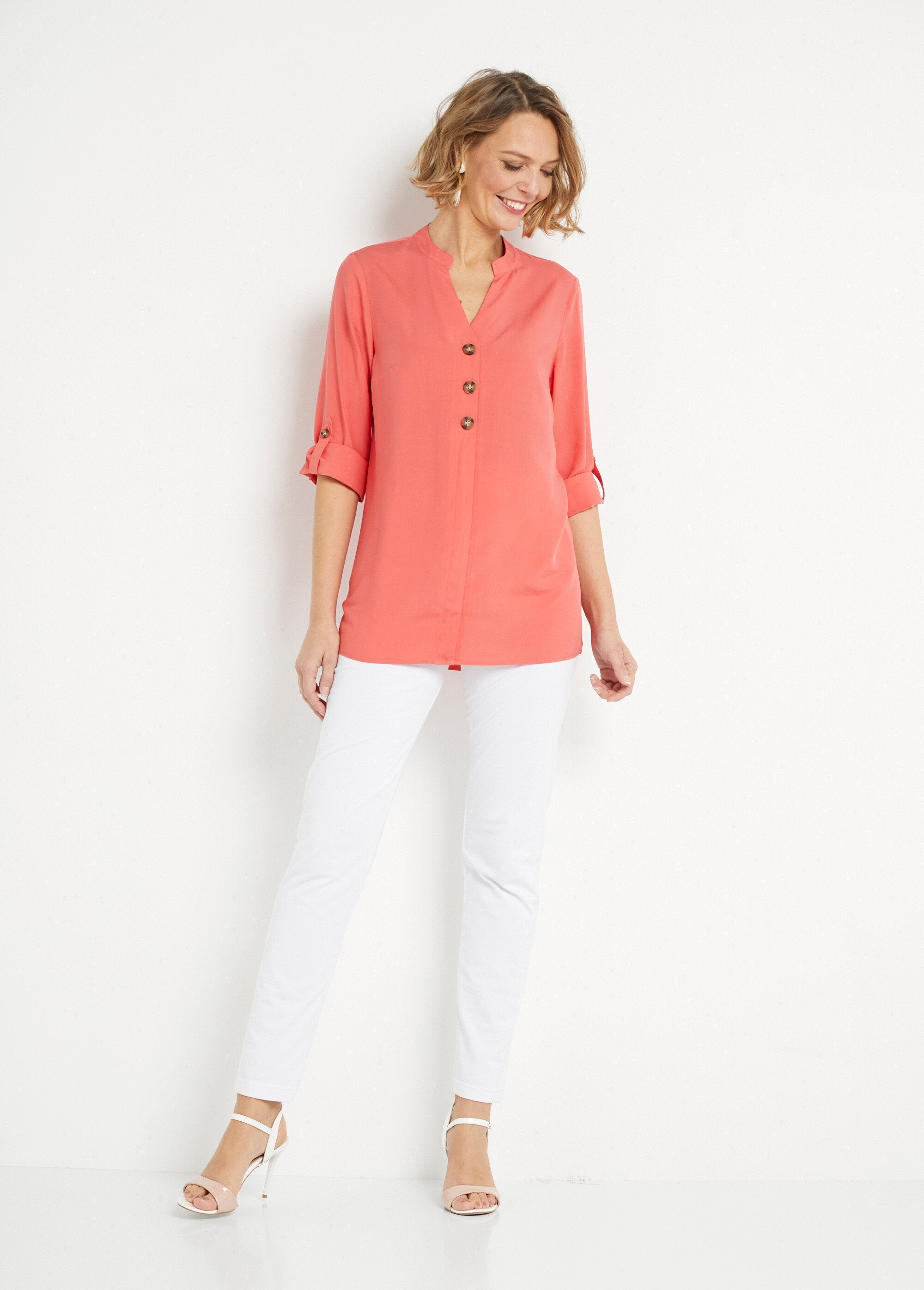 Loose_long_tunic_with_3/4_sleeves_Coral_SF1_slim