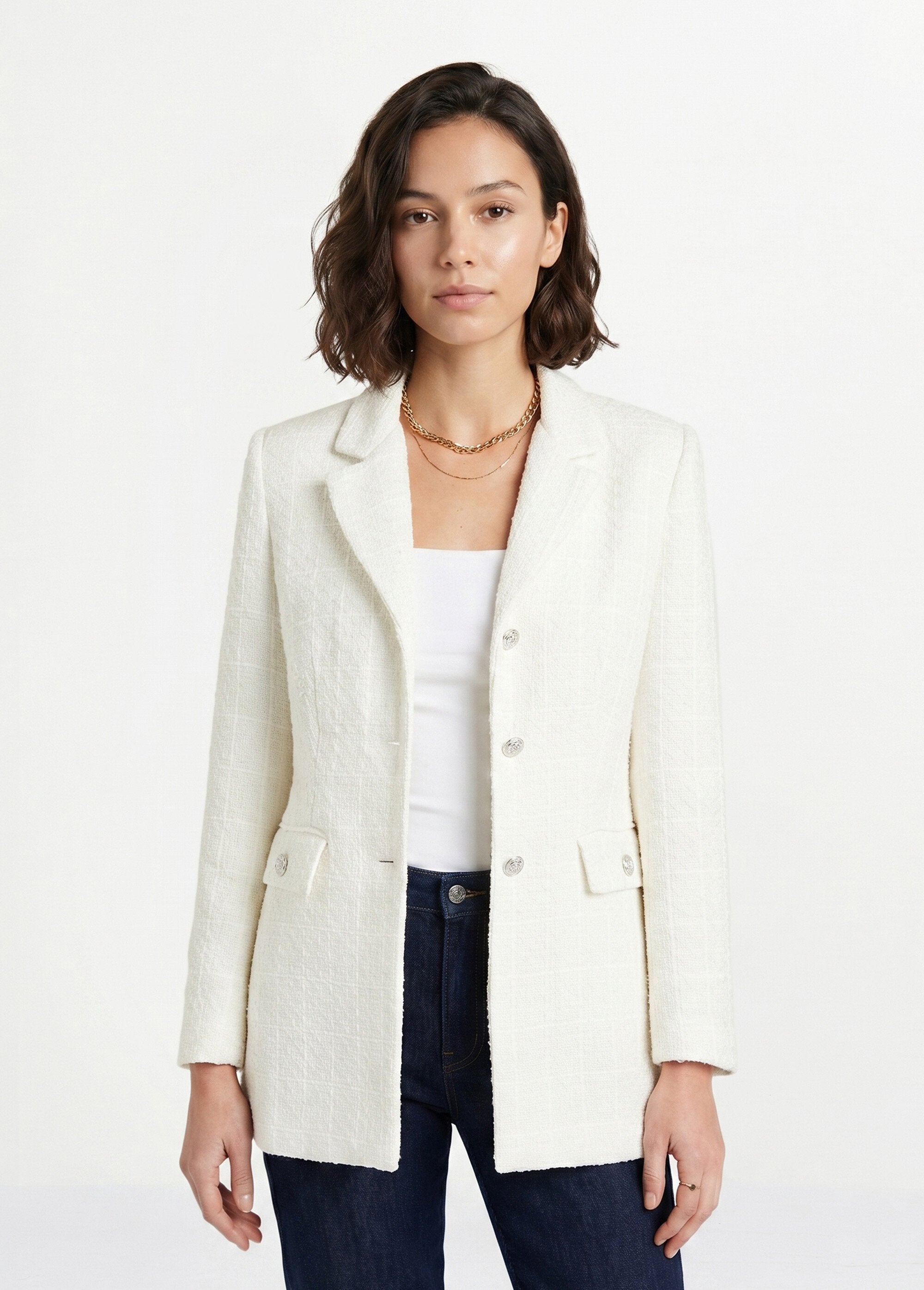 Straight_buttoned_jacket_in_basket_weave_fabric_with_tailored_collar_Ivory_FA1_slim