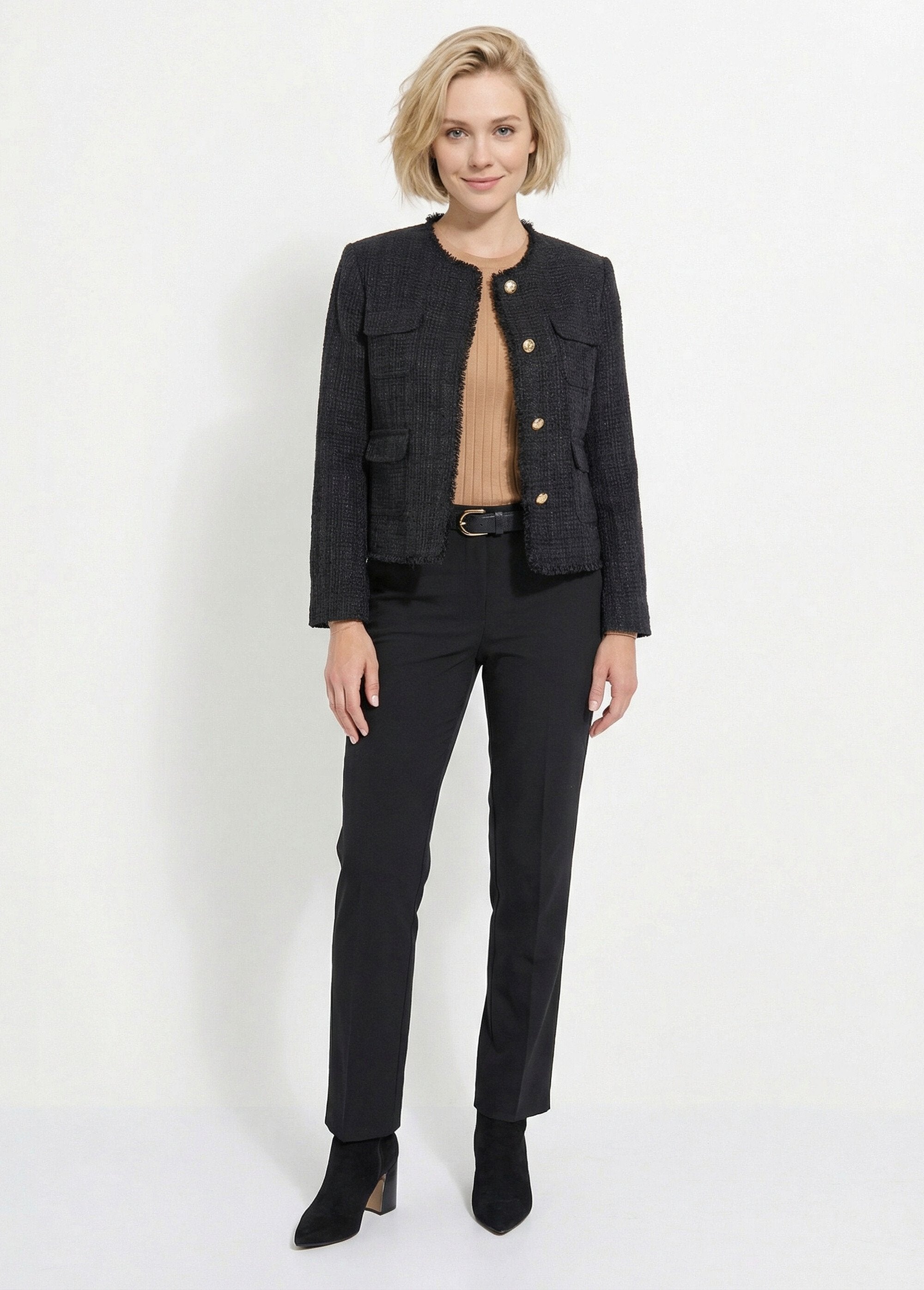 Fringed_button-down_collarless_tweed_jacket_Black_SF1_slim